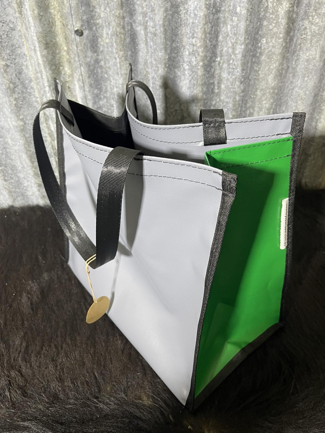 PVC Shopping bag -  (Ready Made) Grey, green, black