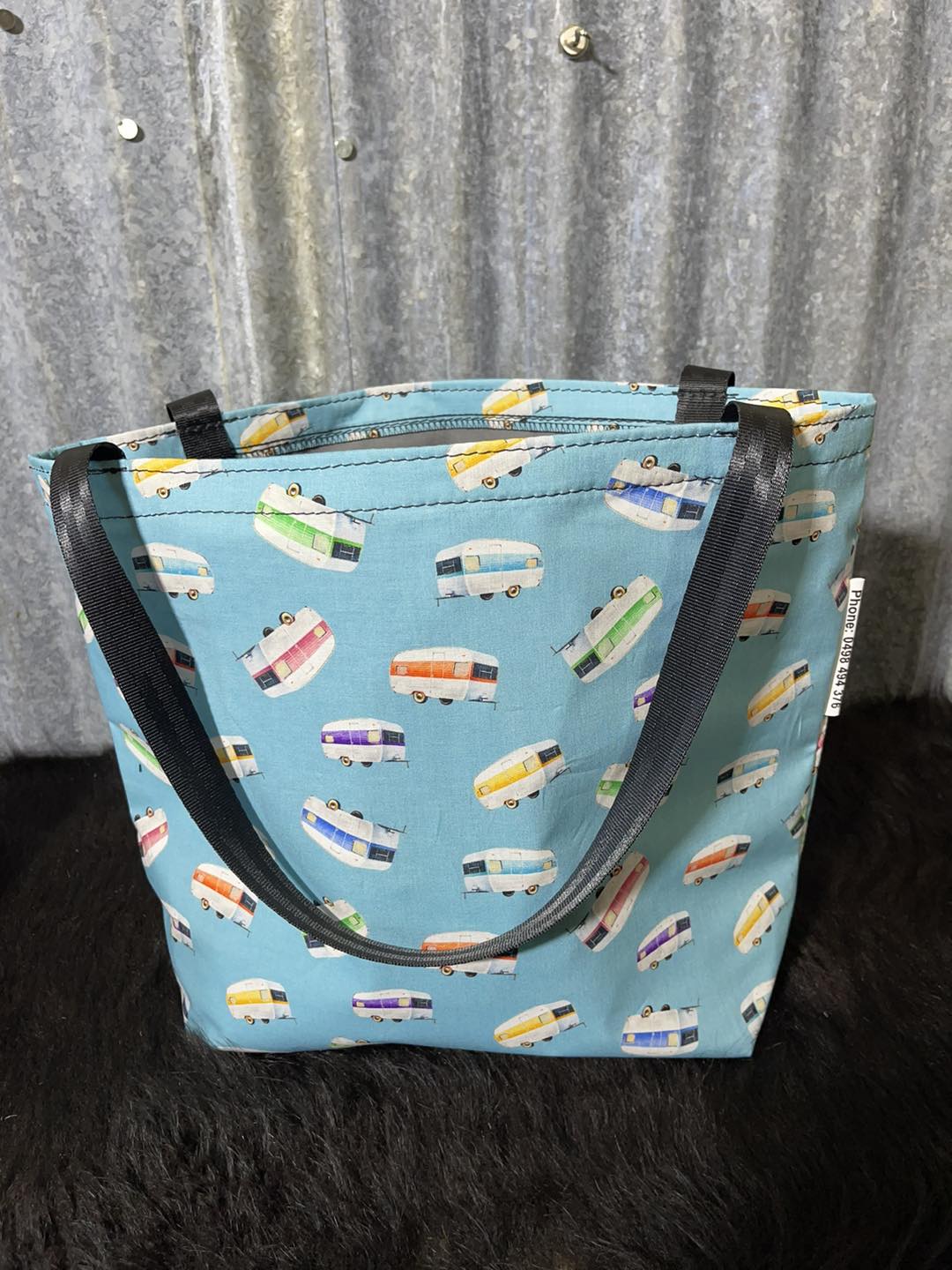 Fabric Shopping bag - (Ready Made) Caravans blue