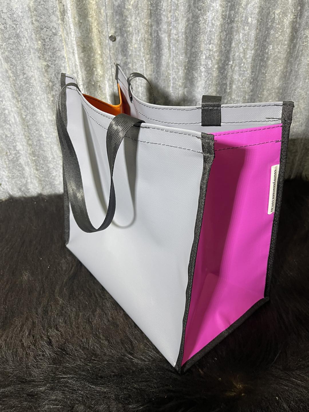 PVC Shopping bag -  (Ready Made) Grey, pink, orange