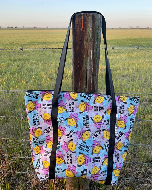 Fabric Shopping bag with ZIP - (Ready Made) Little Miss Farm girl