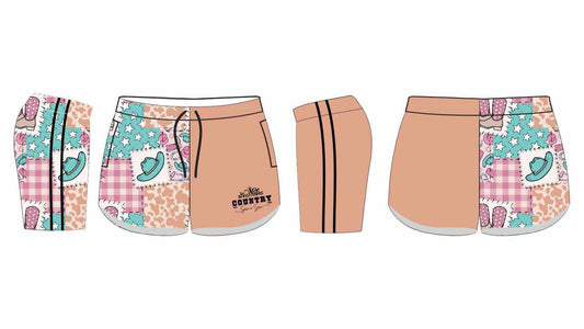 Pre order Footy Shorts - Cowboy Patchwork