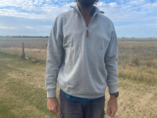 Pilbara Mens Classic Zipper C/F Fleece Pullover - Grey Marle