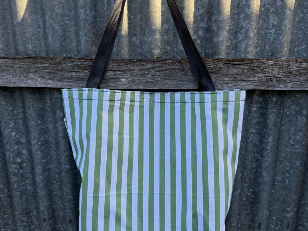 Fabric Shopping bag - (Ready  Made) -Sage and white stripe