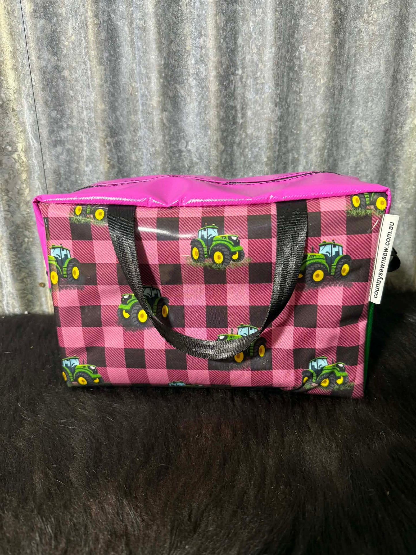 Large Toiletry Bag - Pink tractors