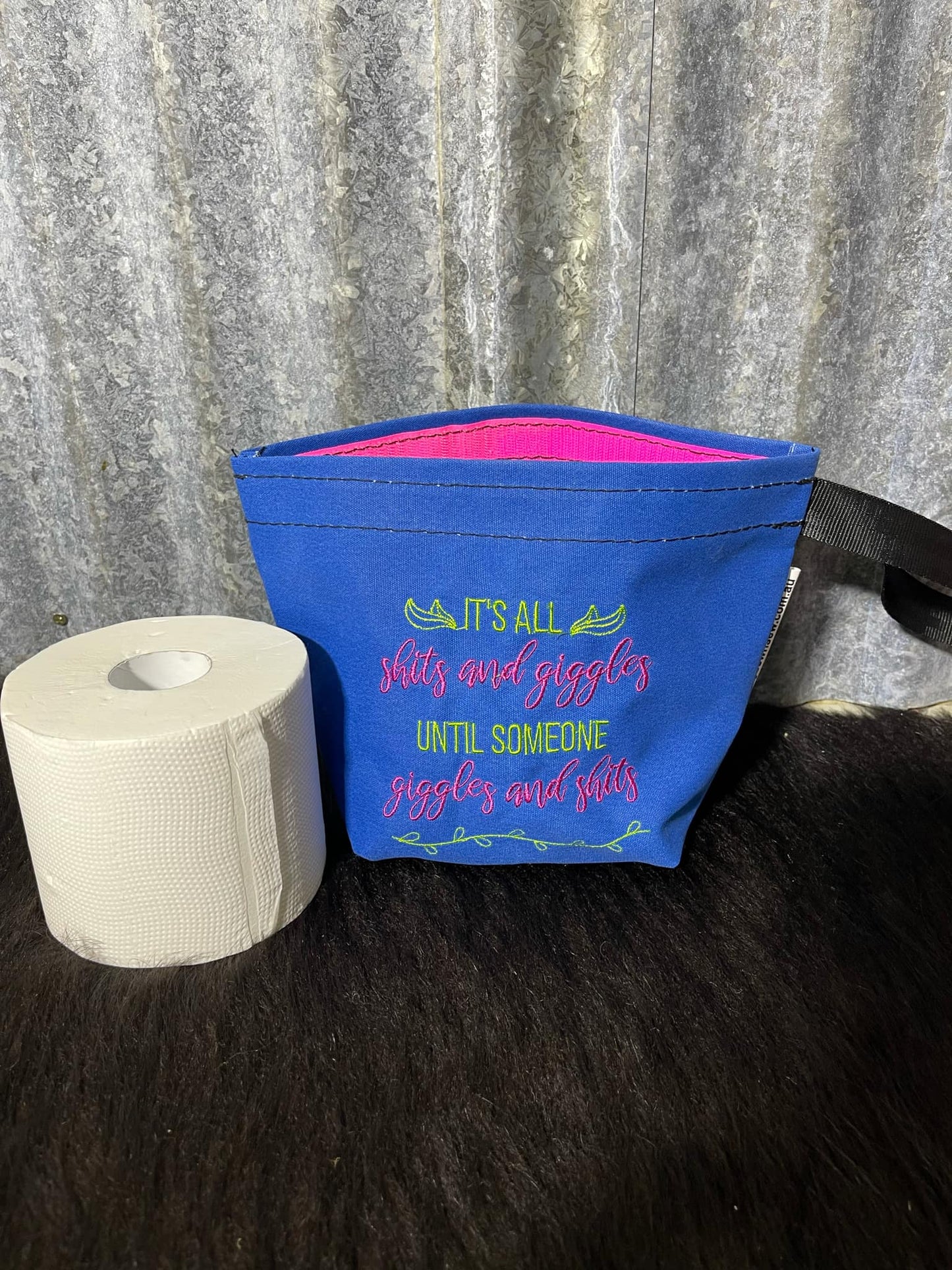 Embroidered Canvas Toilet Roll Bag.