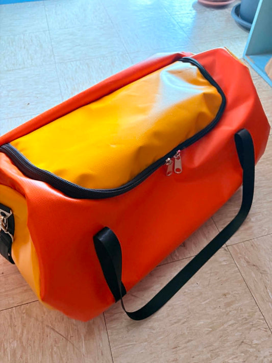 SALE- Large Yellow & Orange PVC Duffle Bag