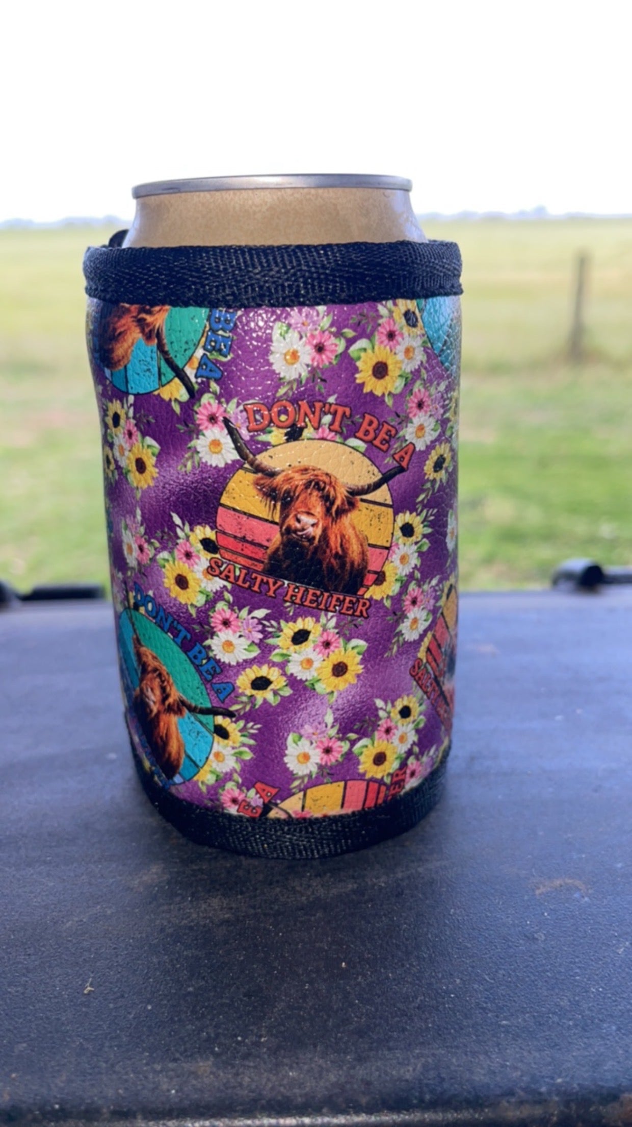 Vinyl Stubby Holder - Don’t be a salty heifer purple