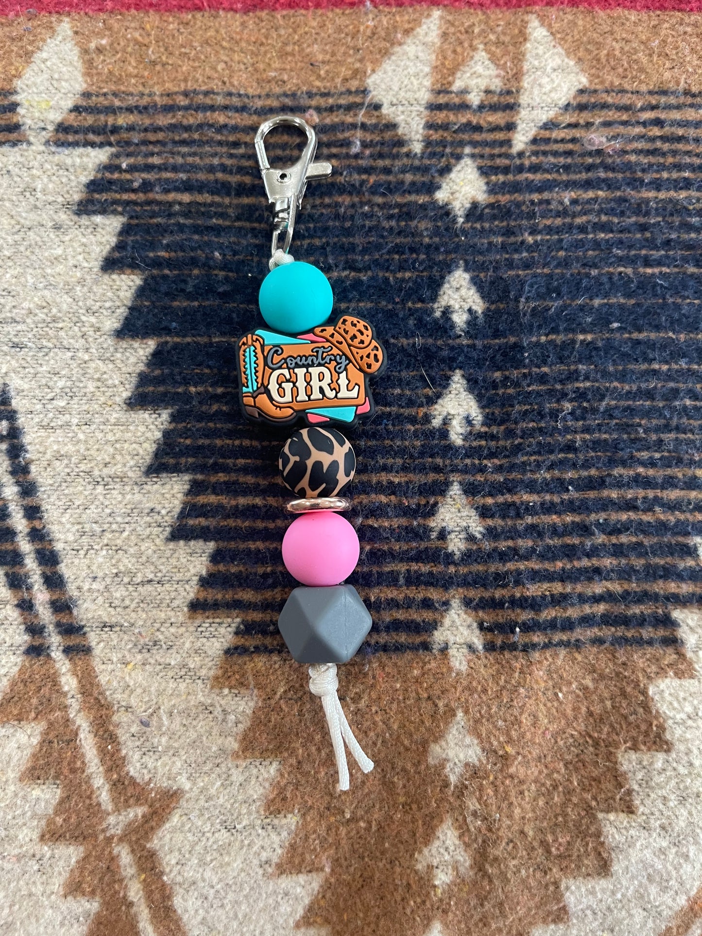 Keyring, beaded - country girl