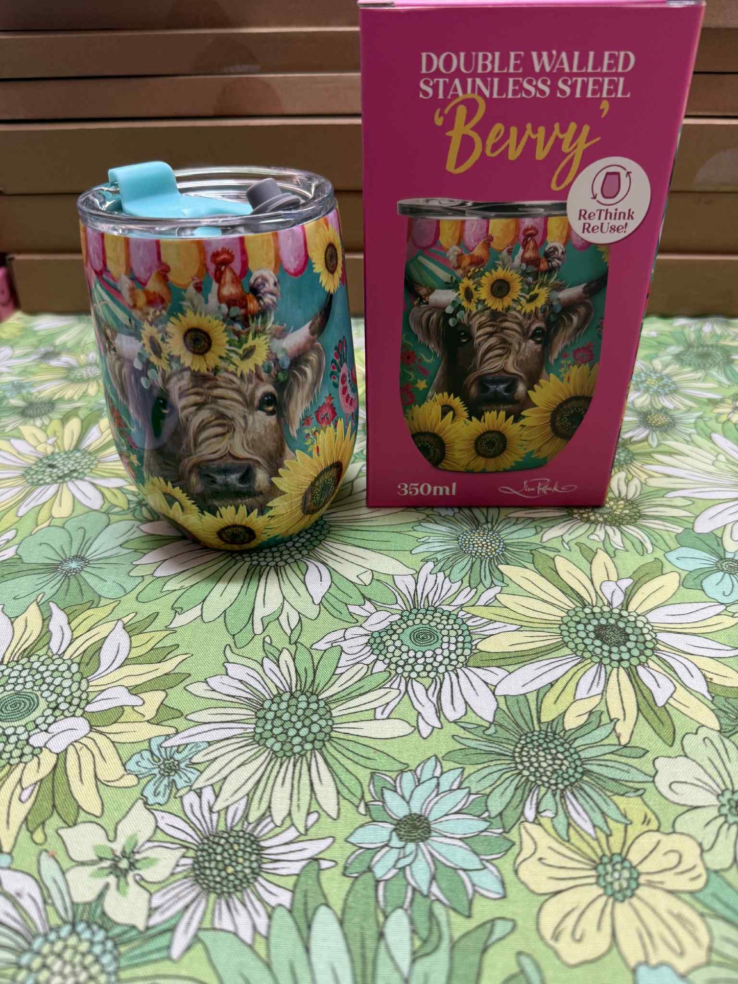 Lisa Pollock Stainless Steel Bevvy - Carnival Cow