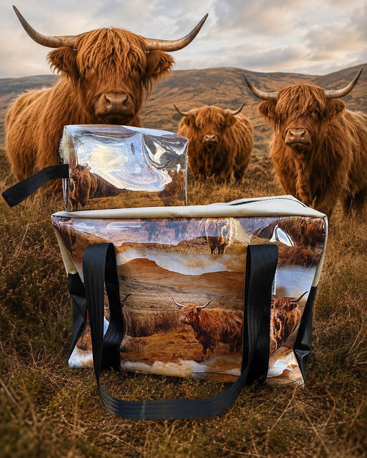 PVC MEDIUM overnight bag and Toiletry bag set - Highland Cows