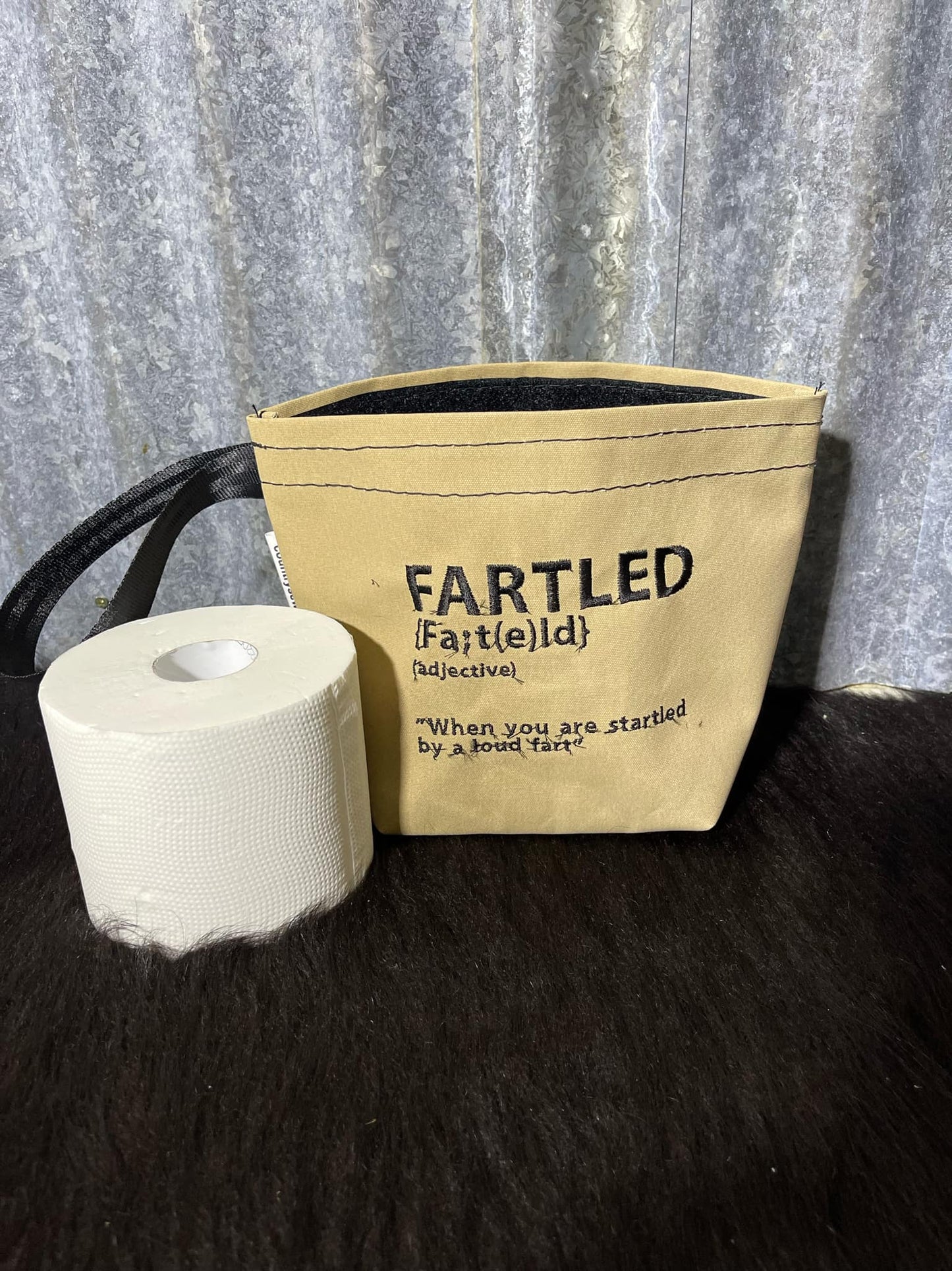 Embroidered Canvas Toilet Roll Bag.