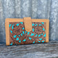 Tooling Leather Carved Clutch Wallet with Turquoise Base