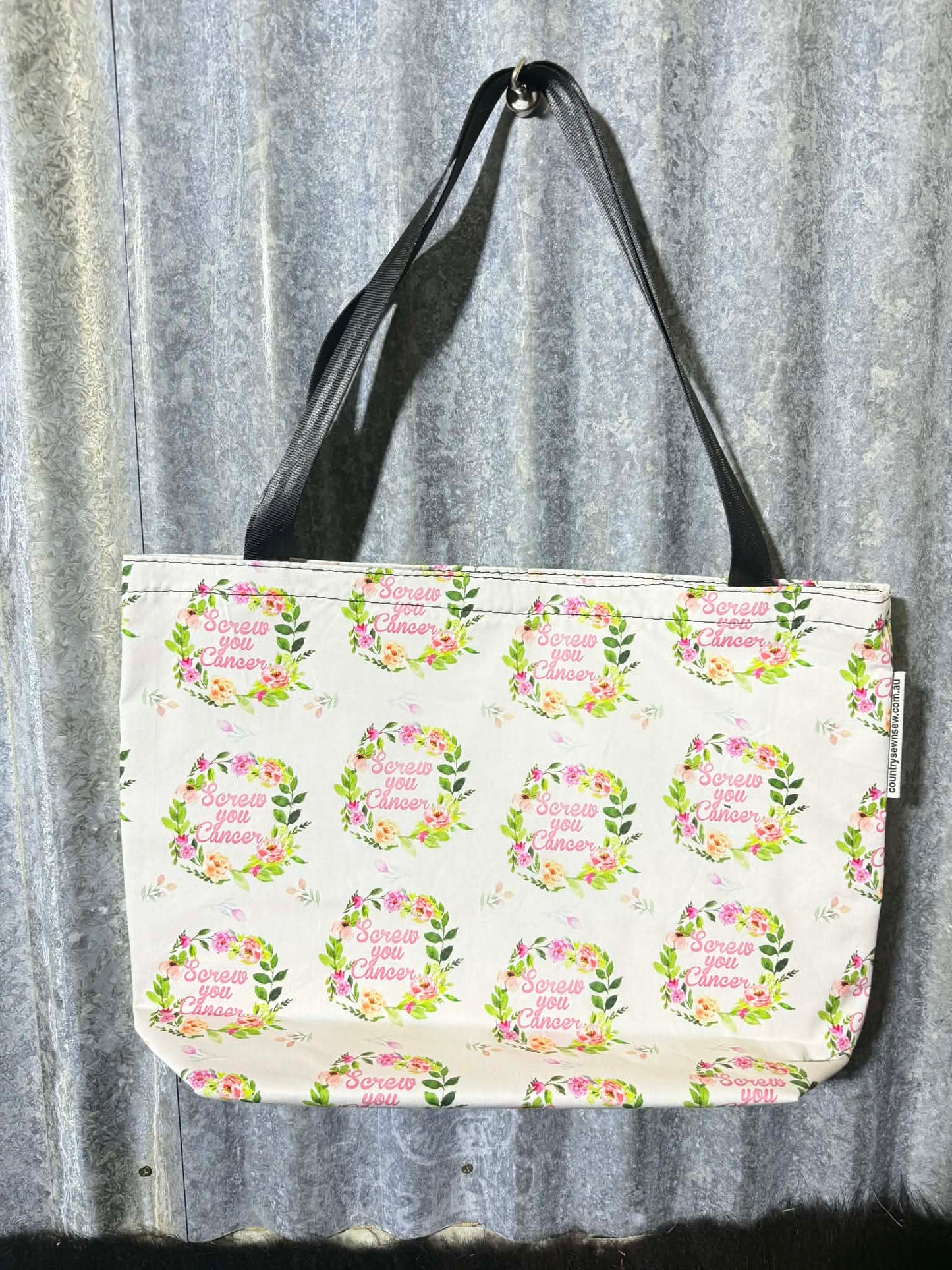 Fabric Shopping bag - (Ready Made) -SWEARING - Screw you cancer