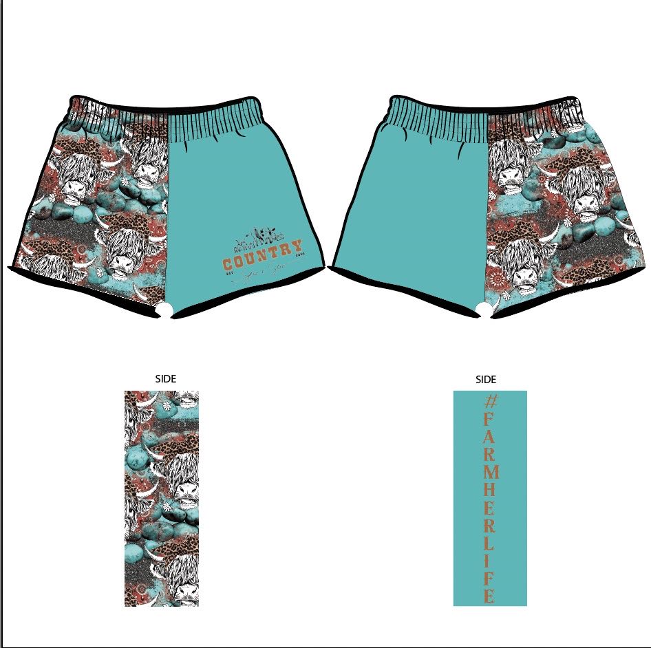 Footy Shorts - Cow Bandana aqua