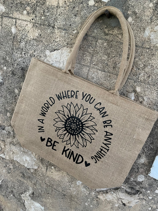 Market garden hessian Shopping bag - be kind