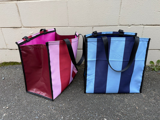Pvc and fabric shopping bag - Blue stripes
