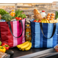 Pvc and fabric shopping bag - Blue stripes