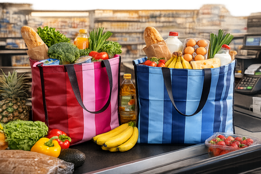 Pvc and fabric shopping bag - Blue stripes