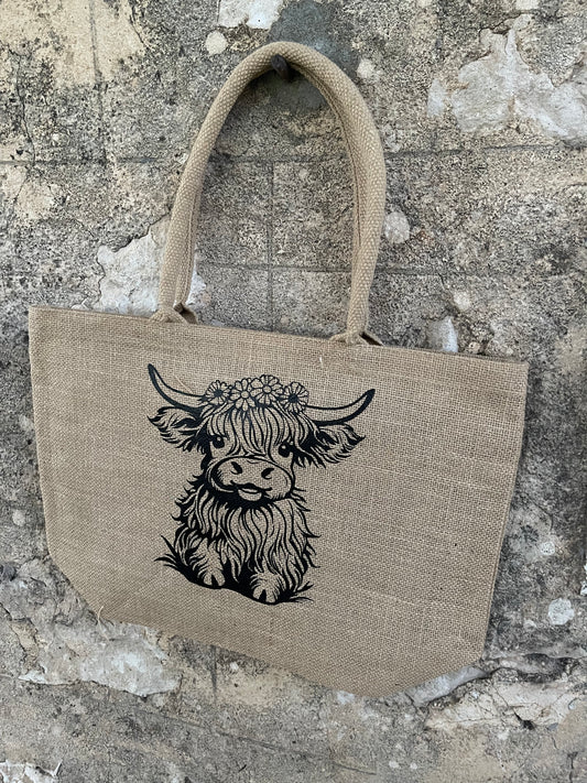 Market garden hessian Shopping bag - highland cow