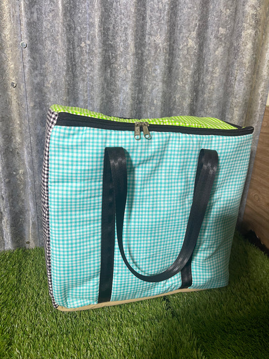 Ready made insulated cooler bag - blue and green gingham