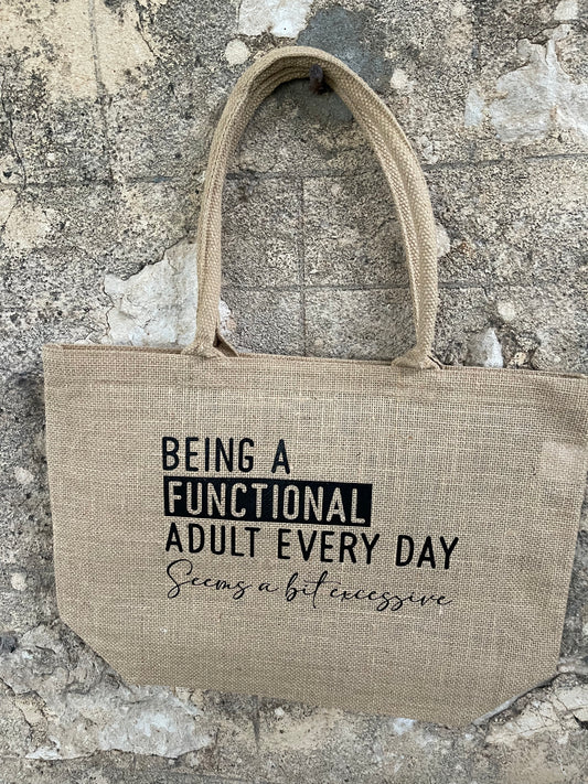 Market garden hessian Shopping bag - being a functional adult