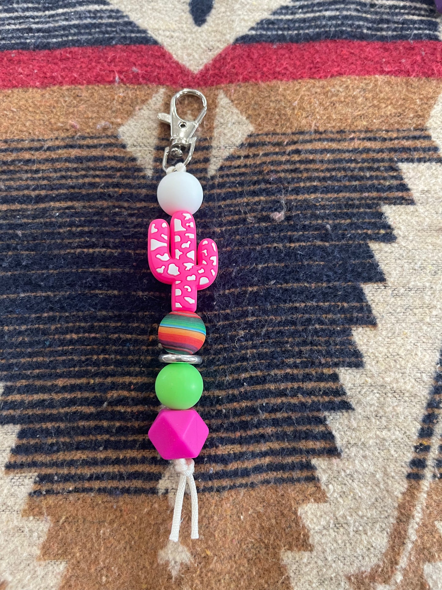 Keyring, beaded - Pink cactus