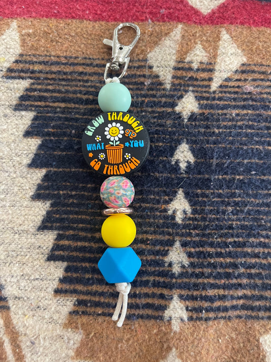 Keyring, beaded - Grow through what you go thtough