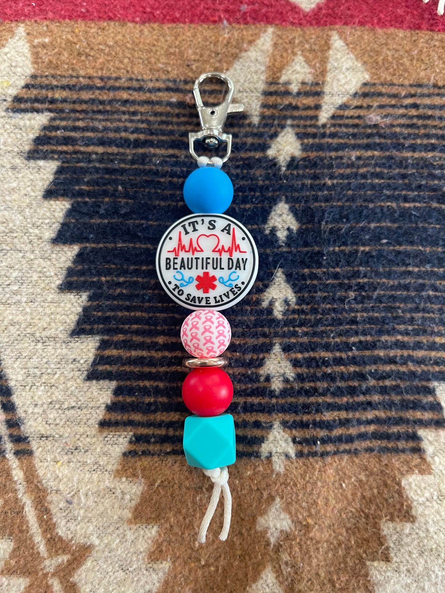 Keyring, beaded - it’s a beautiful day to save lives