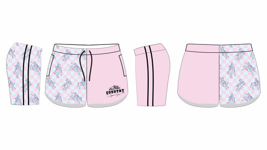 Pre order Footy Shorts - Pink check rodeo