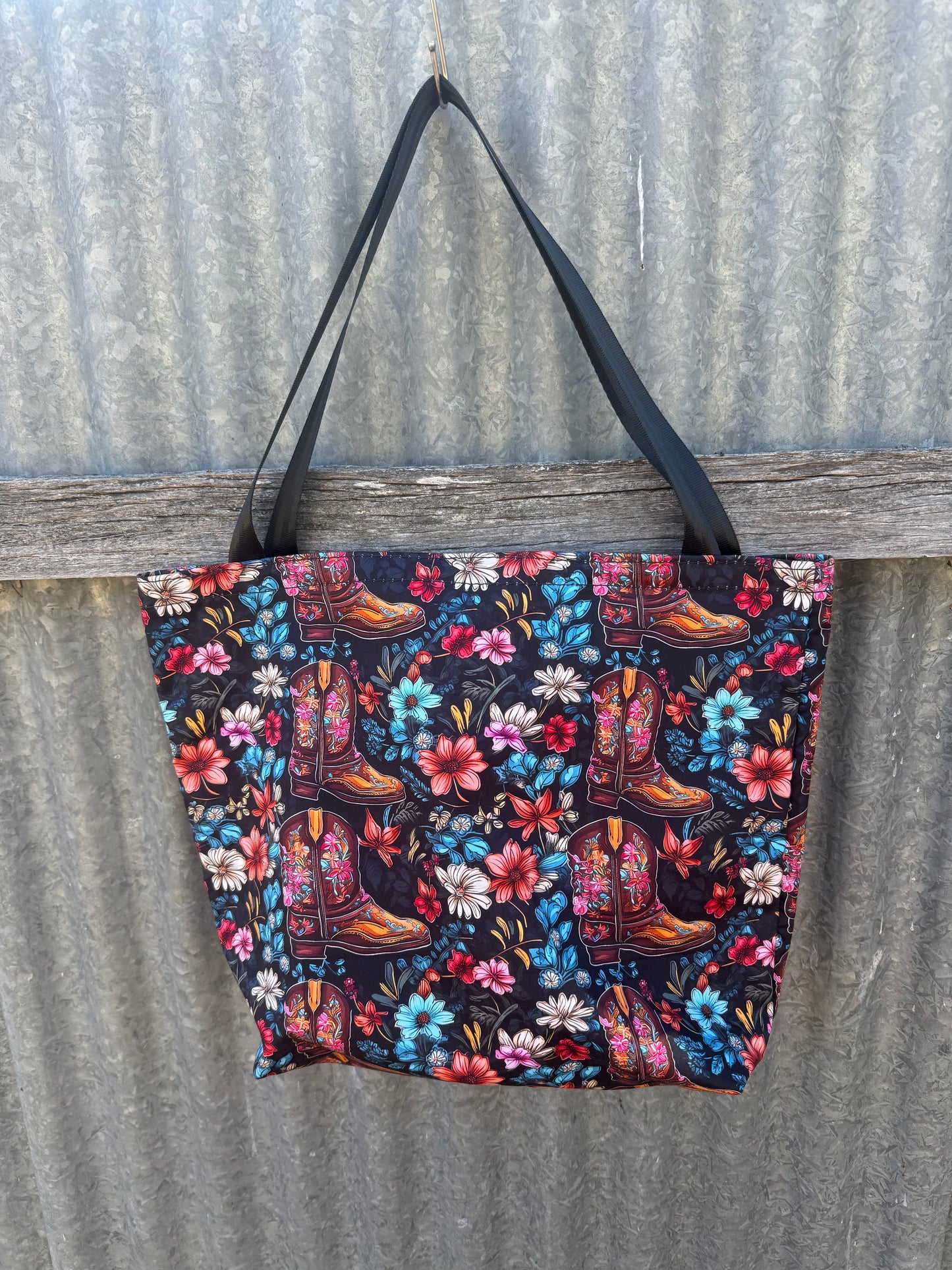 Fabric Shopping bag - (Ready  Made) - Floral cowboy boots