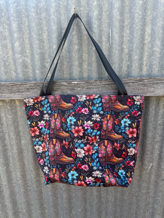 Fabric Shopping bag - (Ready  Made) - Floral cowboy boots