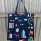 Pvc and fabric shopping bag -  Navy farming