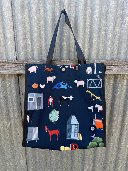 Pvc and fabric shopping bag -  Navy farming