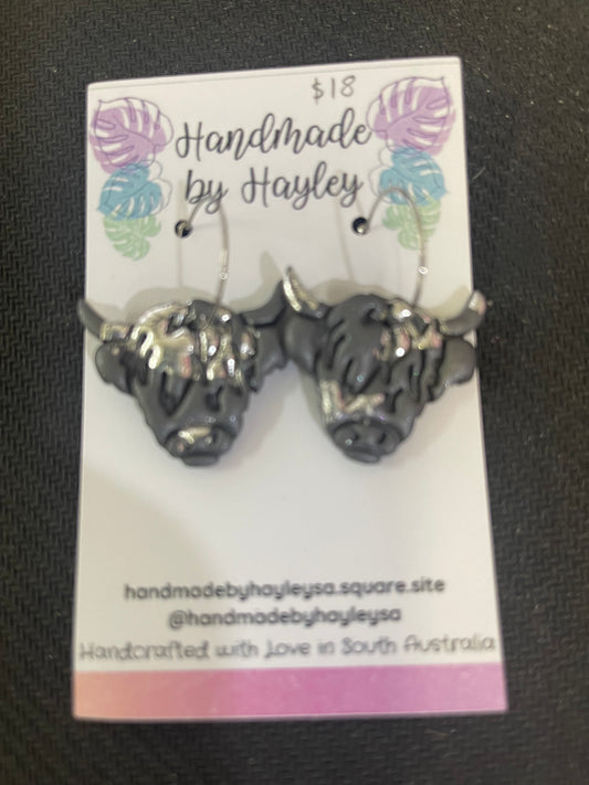 Earrings - Highland Cow Black and Silver
