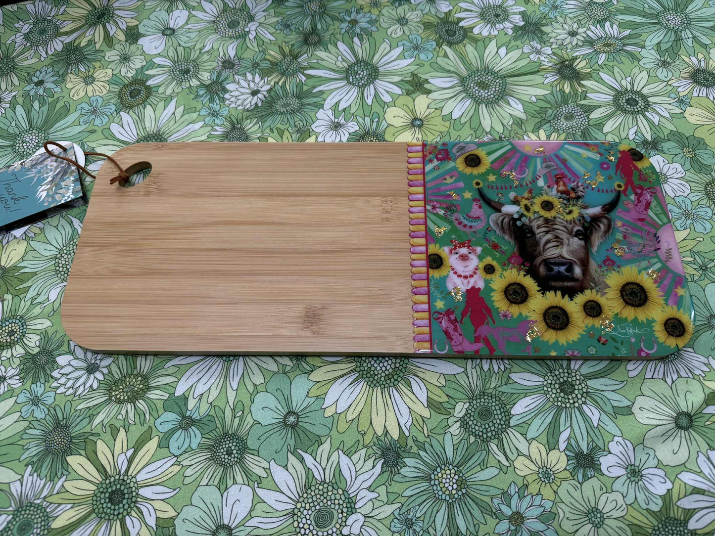 Lisa Pollock Bamboo Medium Platter Board - Carnival Cow