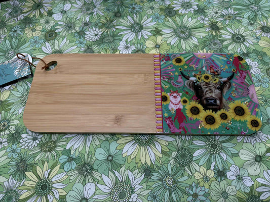 Lisa Pollock Bamboo Medium Platter Board - Carnival Cow