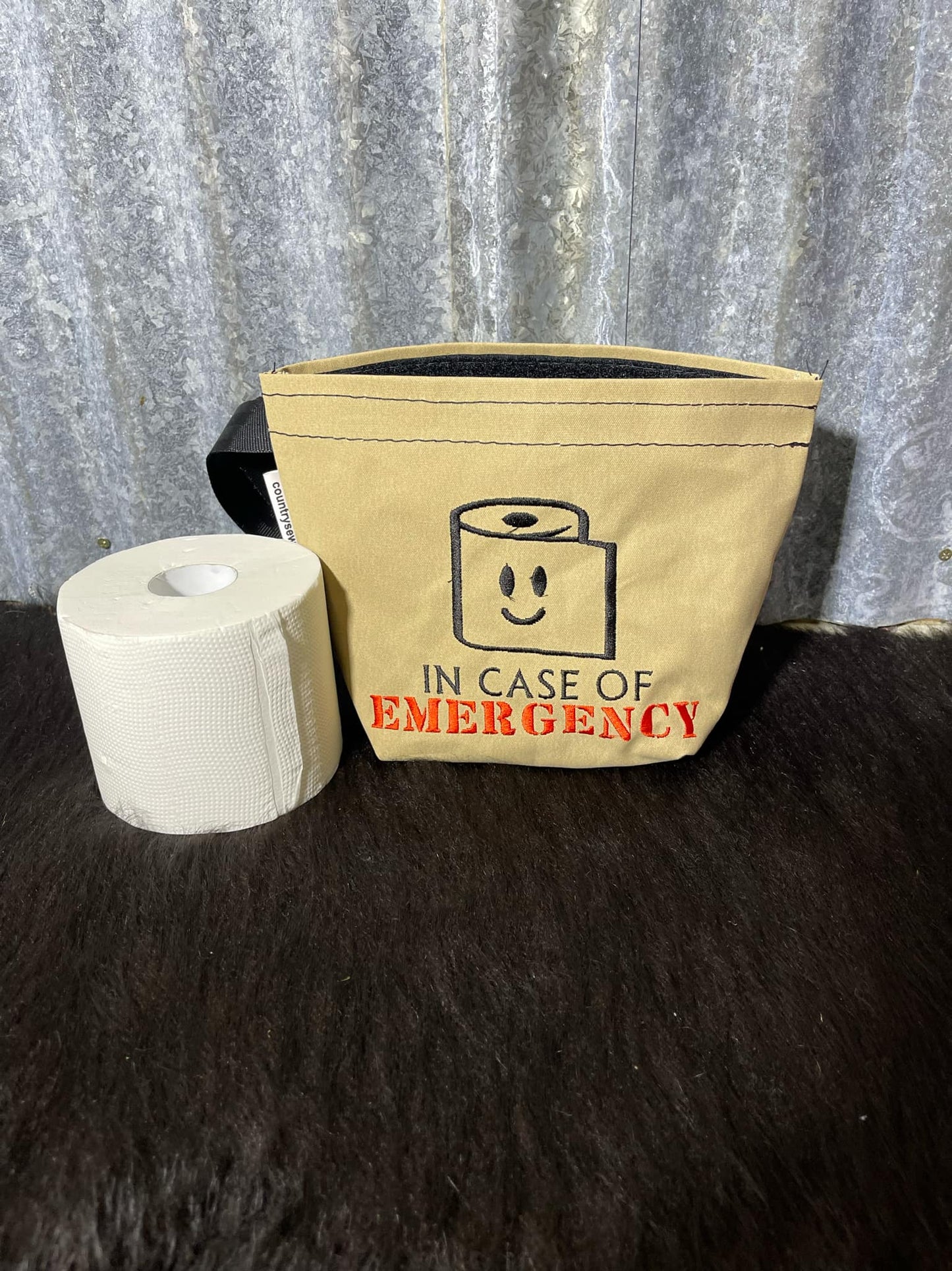 Embroidered Canvas Toilet Roll Bag.