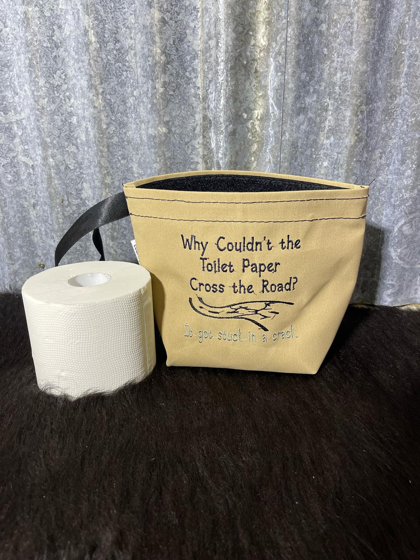 Embroidered Canvas Toilet Roll Bag.