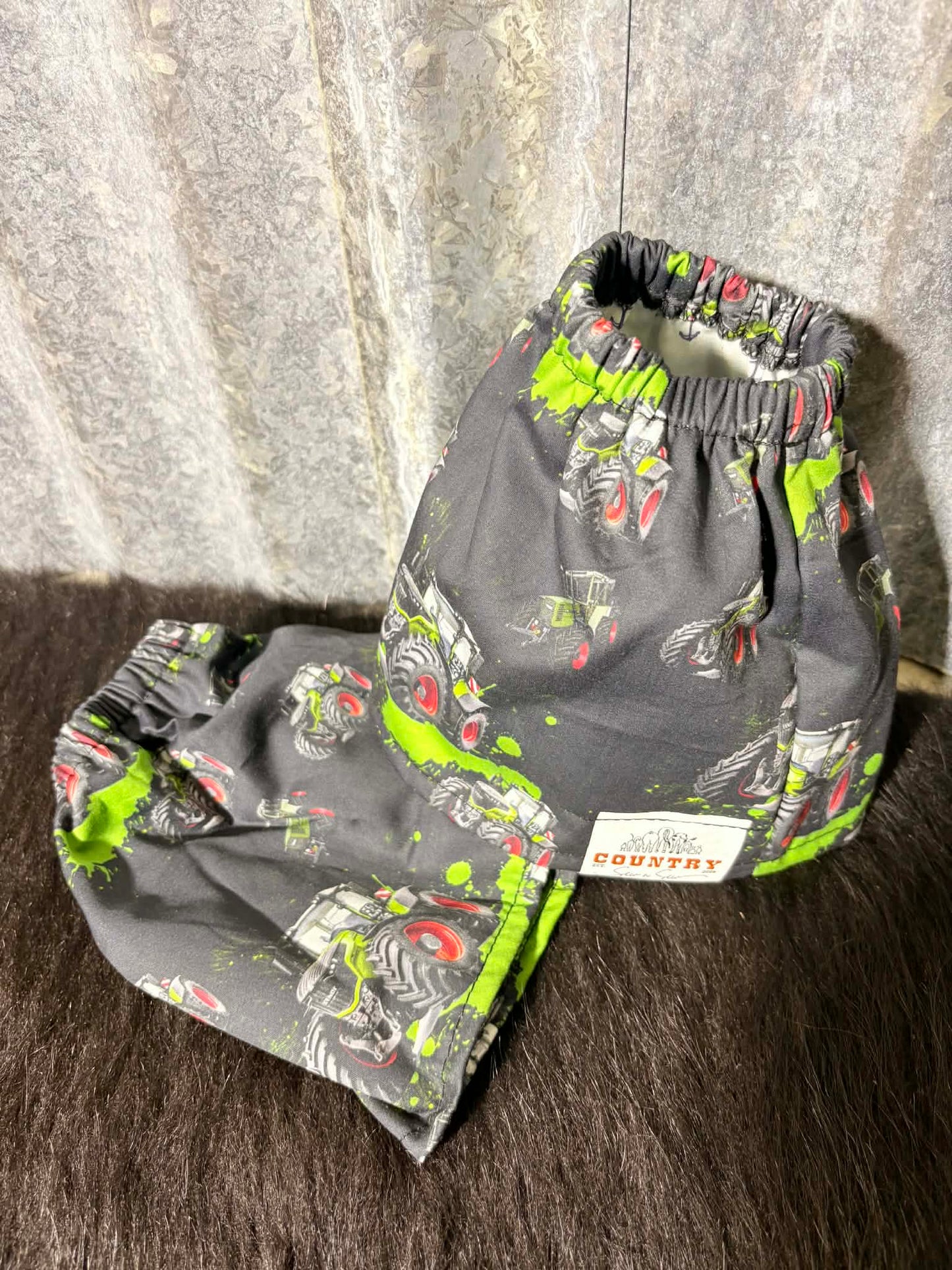 Fabric sock savers- Green splash tractor