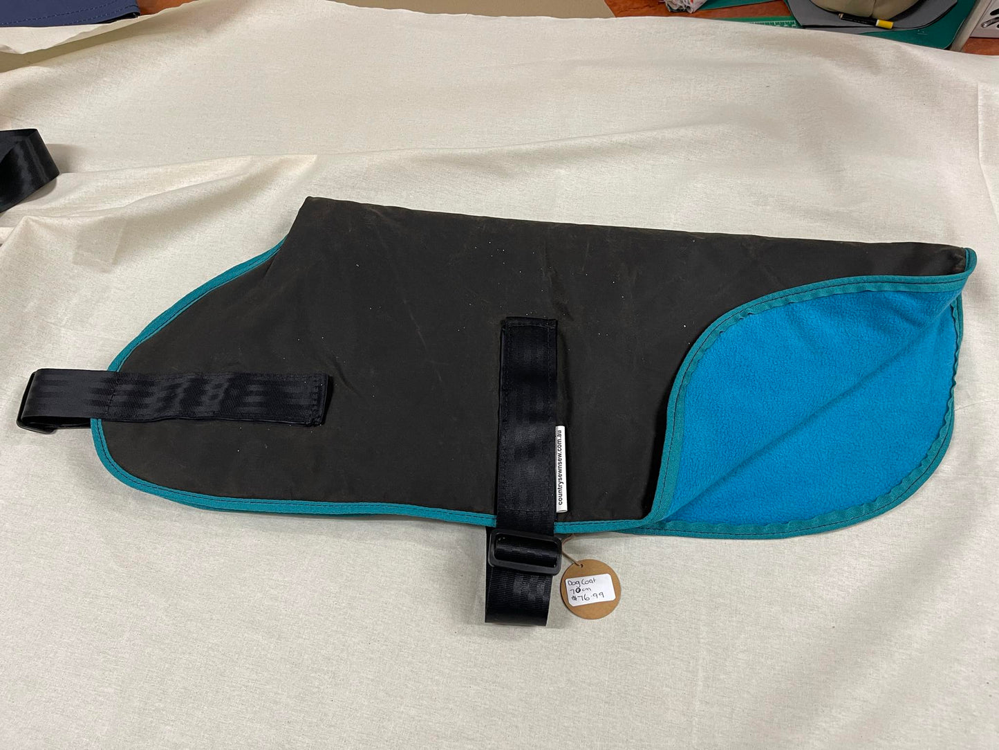 Ready made Dog Coat - Oilskin 70cm Turquoise