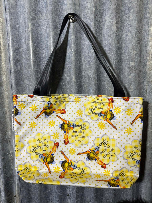 Fabric Shopping bag - (Ready Made) -SWEARING - I'm a delicate F&*king flower