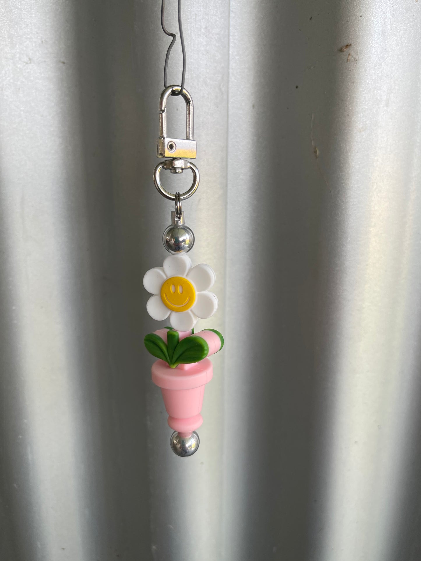 Keyring, beaded - smiling daisy