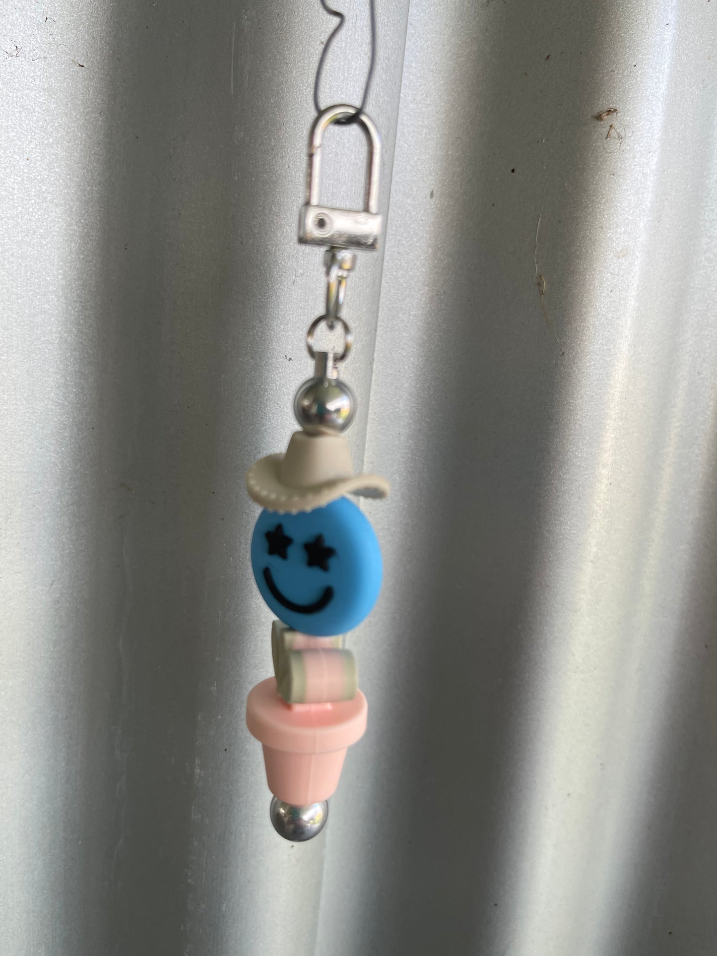 Keyring, beaded - blue cowboy