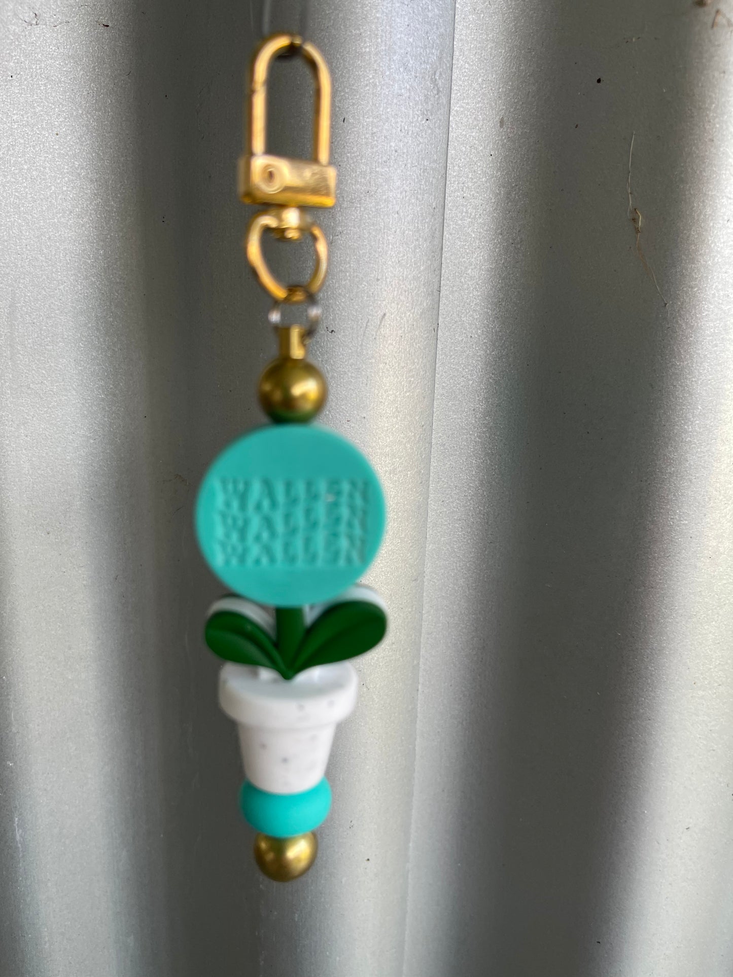 Keyring, beaded - Wallen Wallen Wallen flower pot.