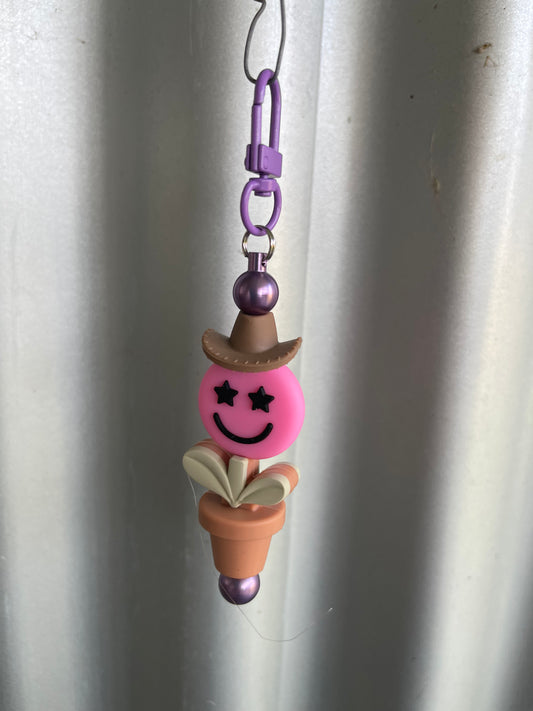 Keyring, beaded - pink cowboy