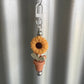 Keyring, beaded - peach daisy flower pot.