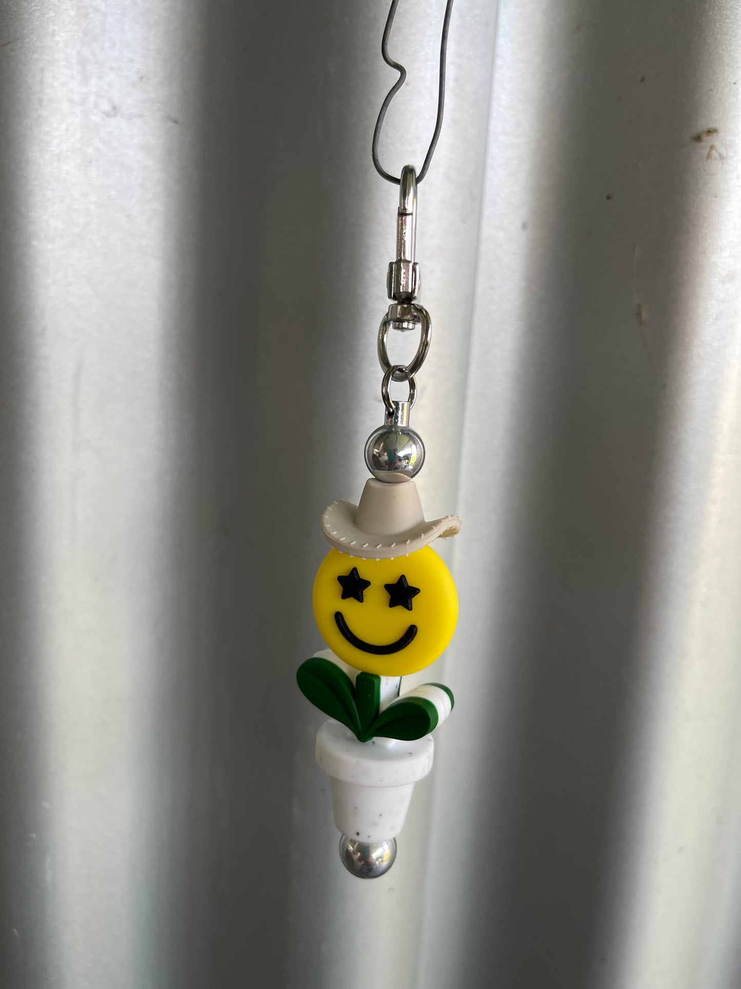 Keyring, beaded - yellow cowboy