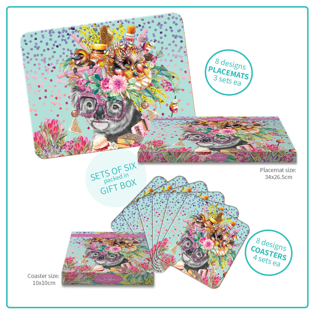 Lisa Pollock placemats and coasters set. - Oz Foodie Koala