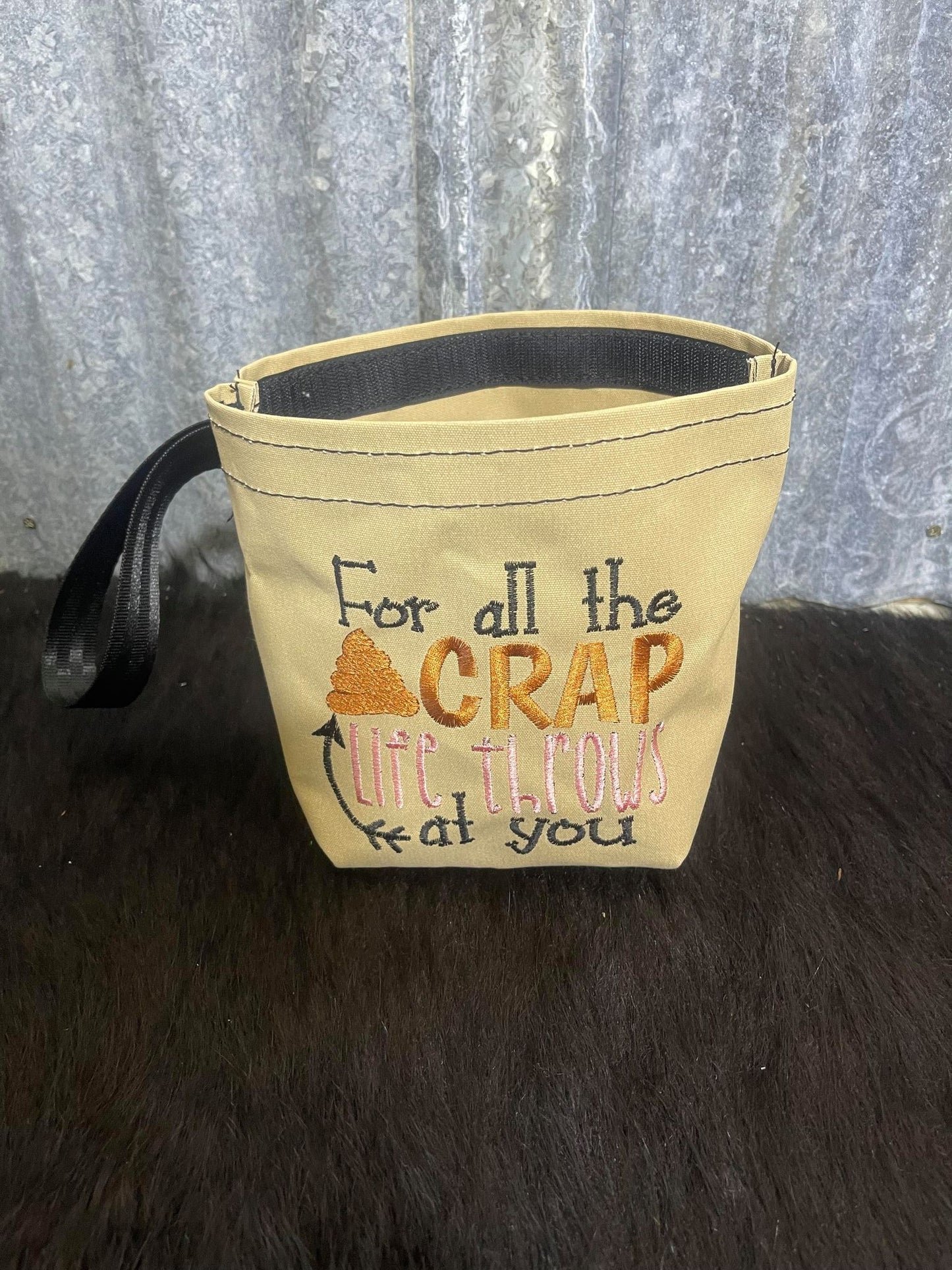 Embroidered Canvas Toilet Roll Bag.