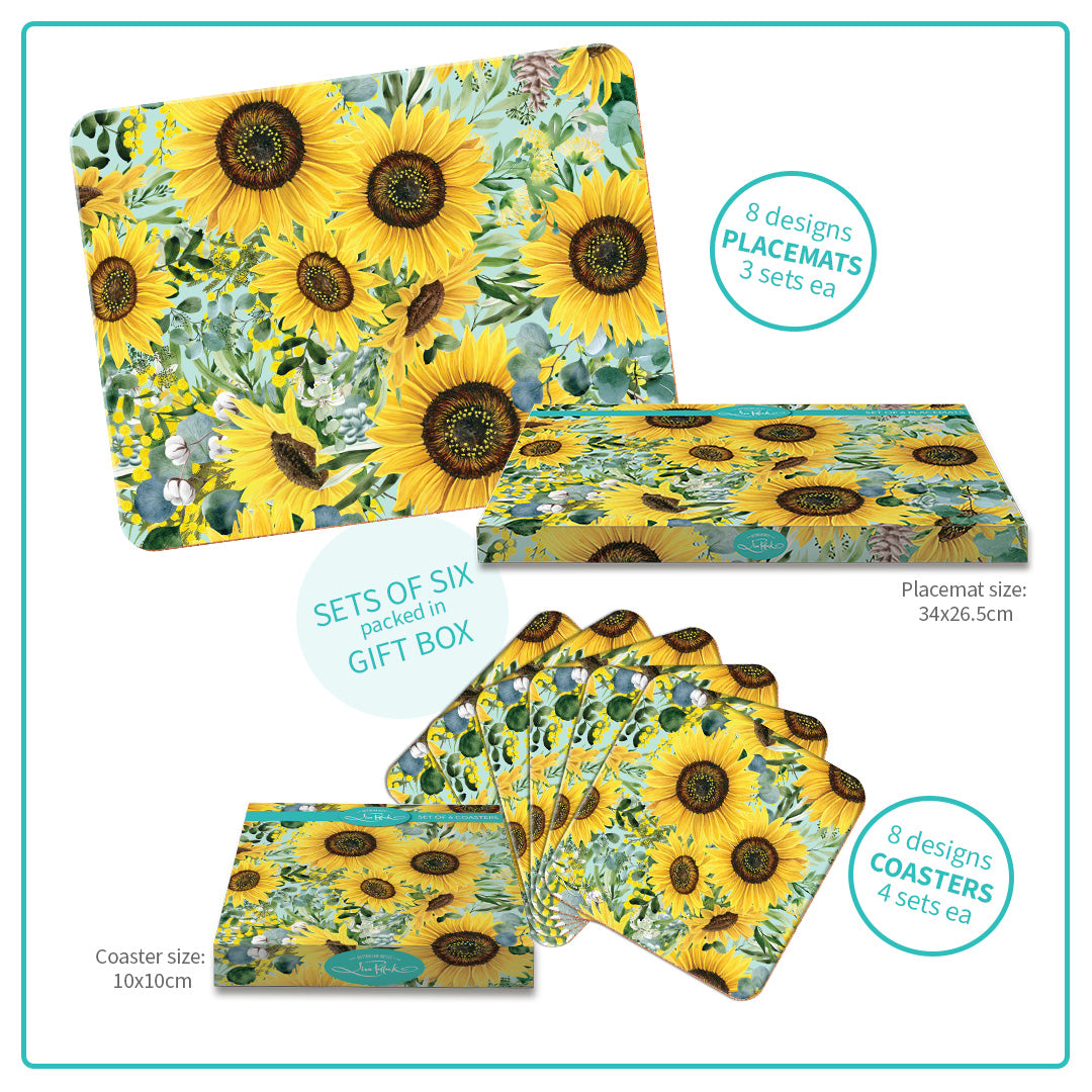 Lisa Pollock placemats and coasters set. - Bee Sunny